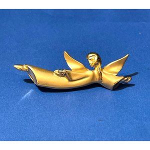Beautiful Giusti Gold Tone Flying Angel Brooch Religious Jewelry Christmas